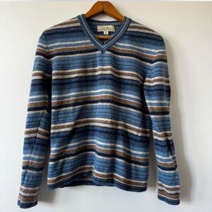 Cabela's Blue and Brown Striped V-Neck Sweater